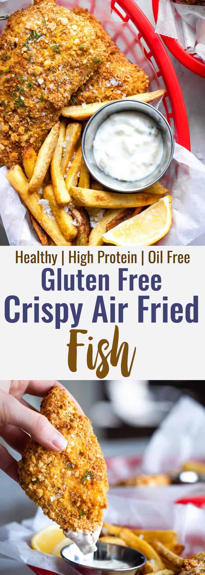 Crispy Air Fried Fish -  SO easy to make and you will never believe it's oil free! Serve it with a healthy Greek yogurt tartar sauce for a dinner that is only 200 calories, 2 Freestyle points and protein packed! | #Foodfaithfitness |  #Glutenfree #Healthy #Airfryer #Nutfree #WeightWatchers