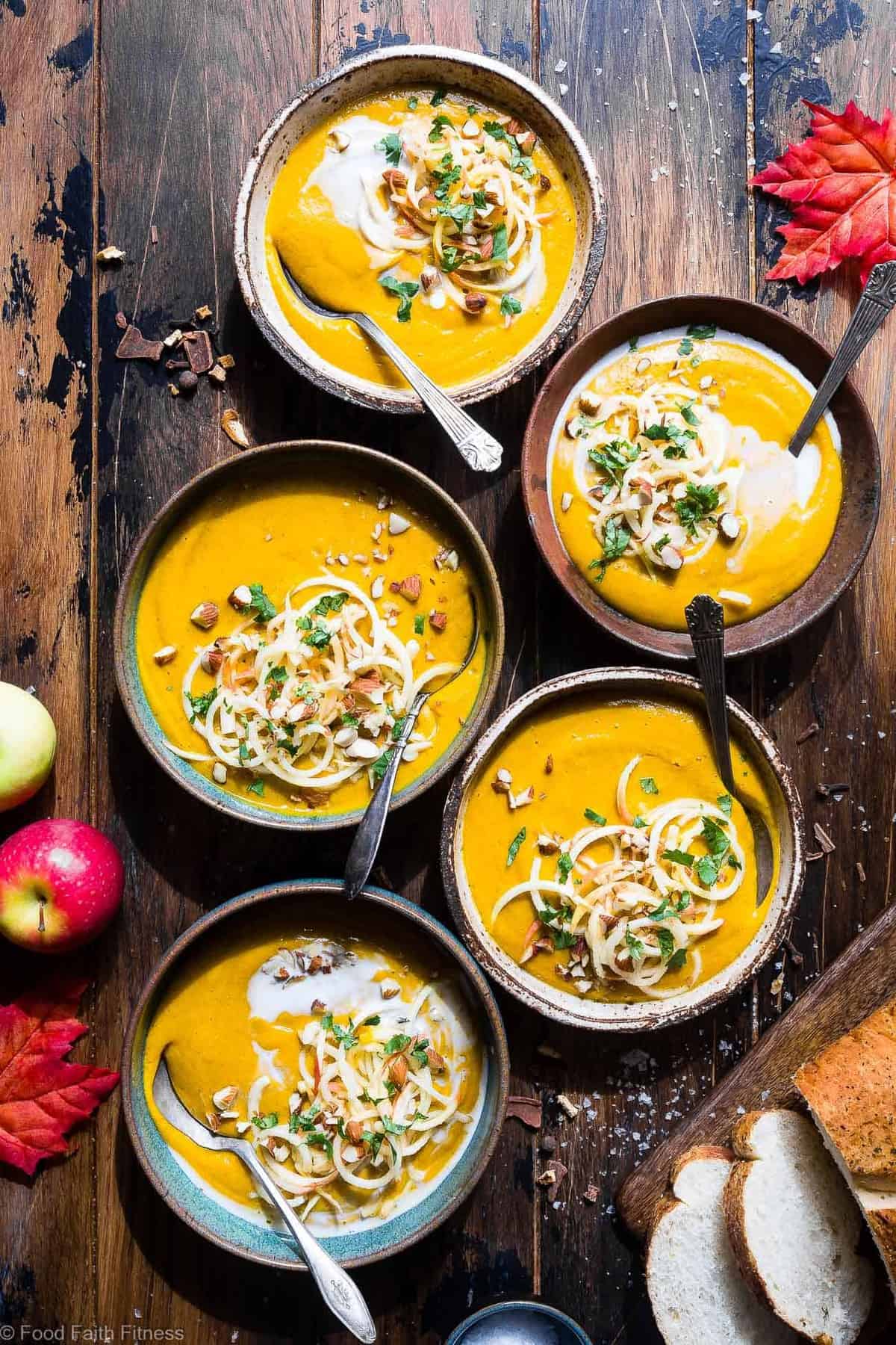 Slow Cooker Creamy Fall Vegan Sweet Potato Soup - this healthy sweet potato soup is made in the slow cooker for an EASY weeknight dinner that is loaded with spicy-sweet, cozy flavor! Gluten free, paleo and SO creamy and delicious! | #Foodfaithfitness | #Paleo #Glutenfree #Vegan #Dairyfree #slowcooker