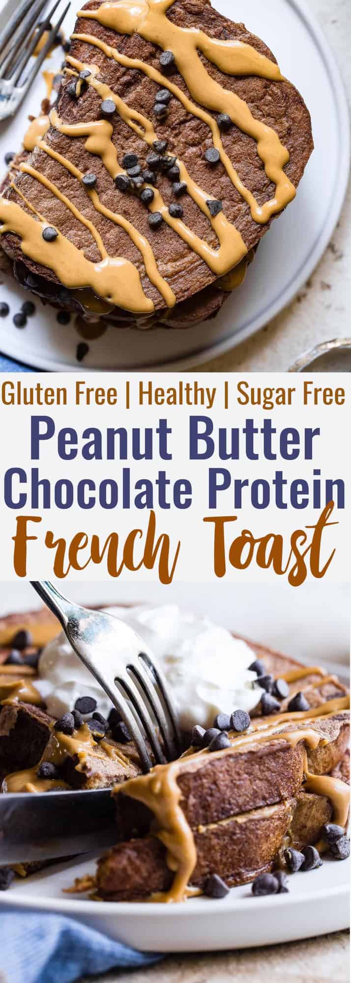 Chocolate Peanut Butter Protein French Toast - Loaded with chocolate peanut butter goodness and 32g of protein! SO easy to make and has a gluten free and paleo friendly option! Your new favorite breakfast to keep you FULL! | #Foodfaithfitness | #Glutenfree #Healthy #Paleo #Breakfast #FrenchToast