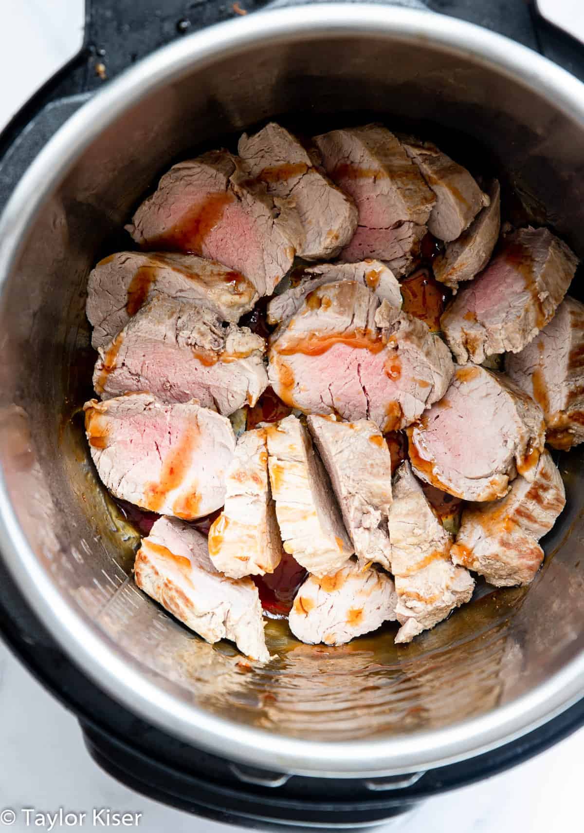 Instant Pot Pork Tenderloin cooking in an Instant Pot