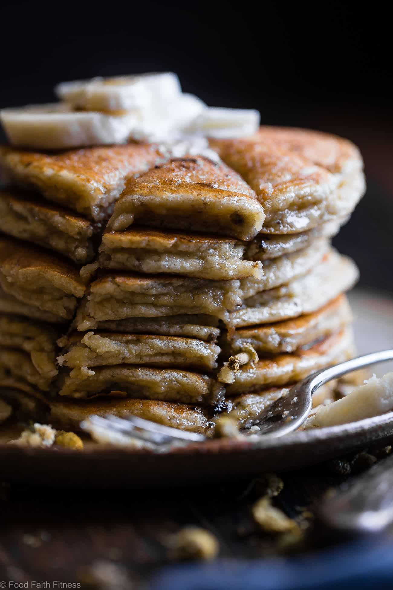 Easy Paleo Banana Pancakes with Coconut Flour - These quick and easy banana pancakes are naturally sweetened, gluten, grain and dairy free and SO light and fluffy! The perfect healthy start to your day or weekend breakfast! | Foodfaithfitness.com | @FoodFaithFit