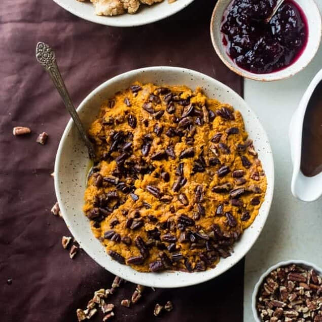 Slow Cooker Paleo Sweet Potato Casserole - Let the slow cooker do all the work for you this Thanksgiving with this quick and easy paleo sweet potato casserole! You won't even miss the marshmallows! | Foodfaithfitness.com | @FoodFaithFit